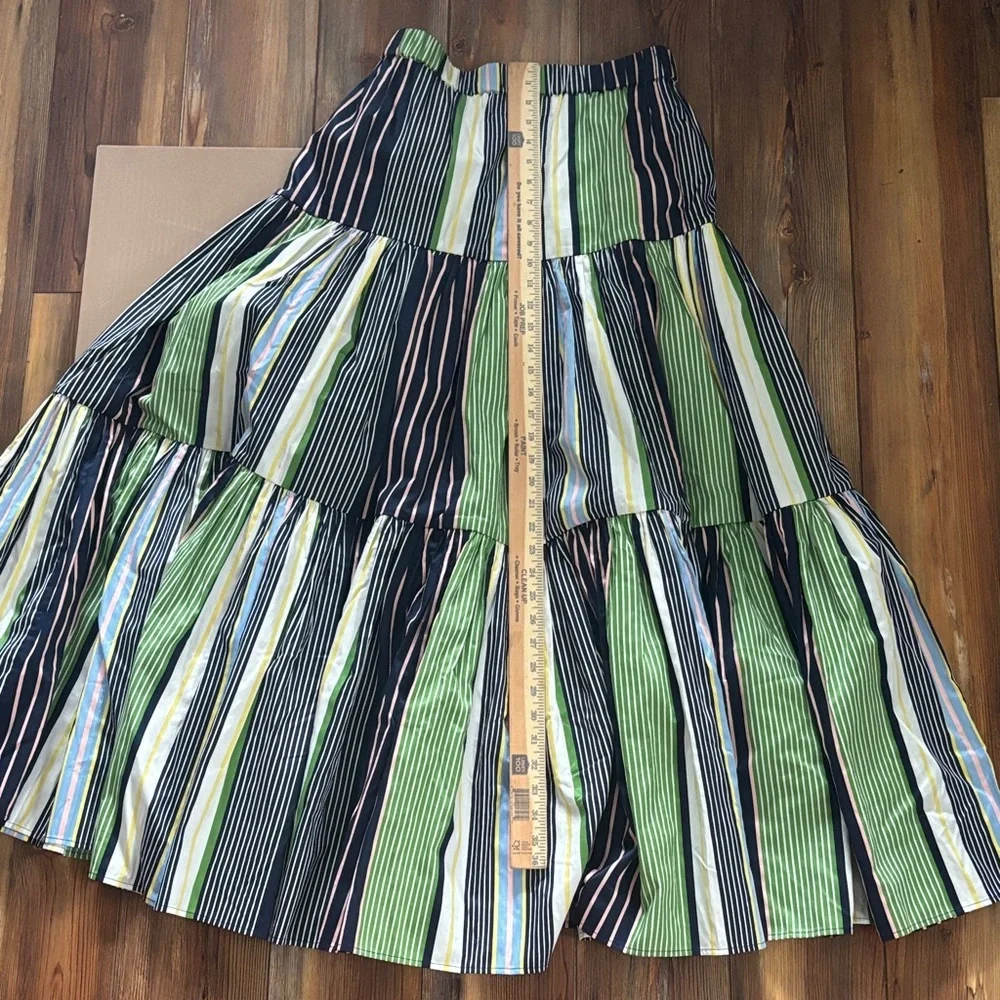 Tory Burch Multi-Colored Striped Maxi Skirt tiered style with pockets Large